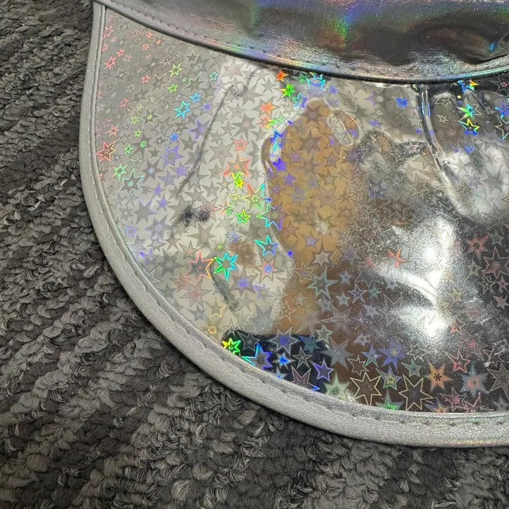 David & Young Holographic Transparent Star Print Visor Silver Retro Festival Hat